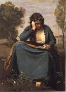 Corot Camille Reader crowned of flowers or The Muse of virgil oil